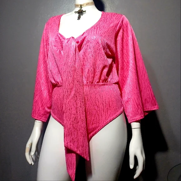 🔥NEW $49 SILKY SEXY PINK Wrap BODYSUIT SIZE 10 - Picture 6 of 12